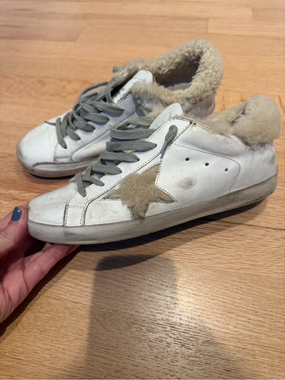 Golden goose, authentic, Women's Leather Star Sneakers,Shearling Trim, size 39